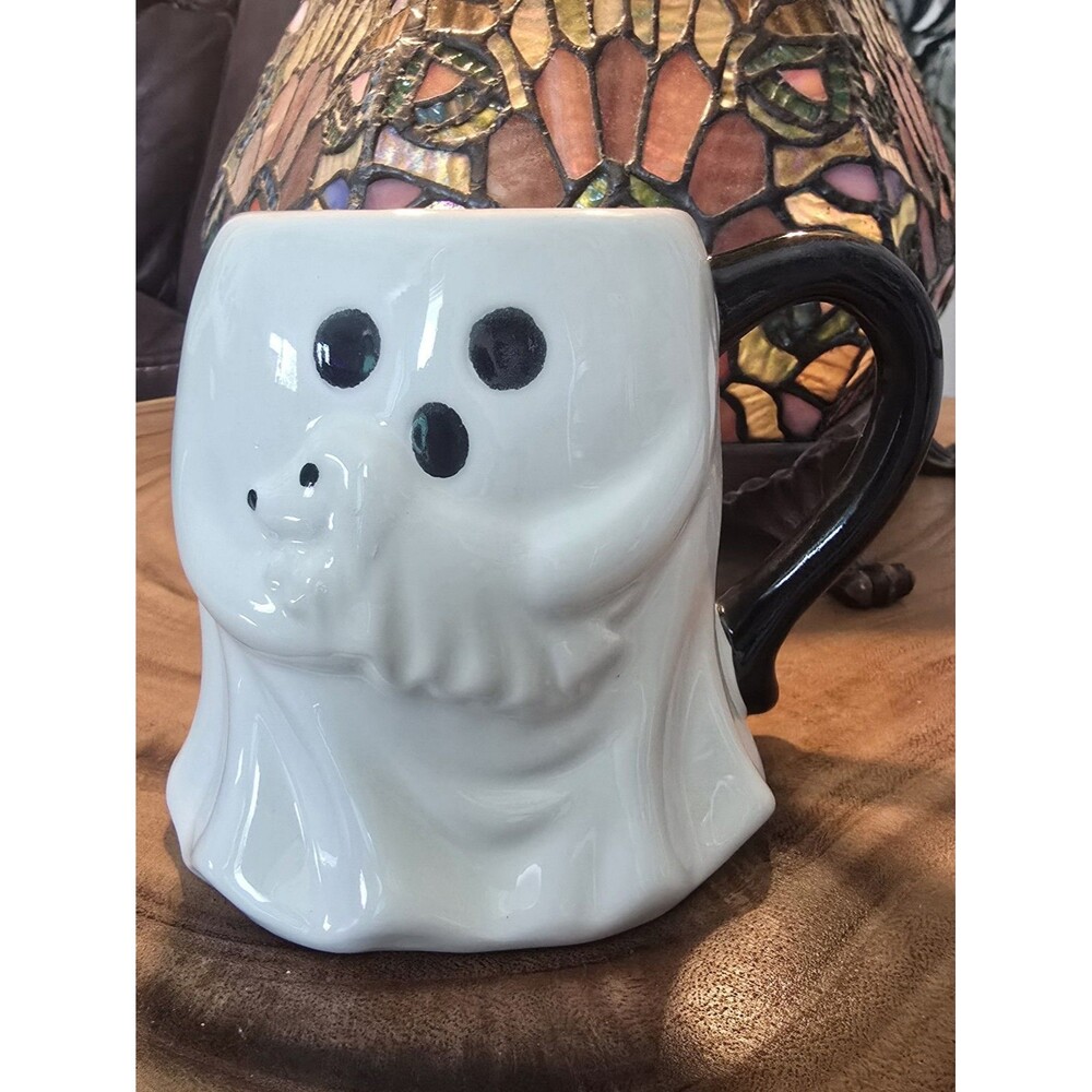 Halloween Ghost Shaped Coffee Mug Holding Ghost Dog NWT